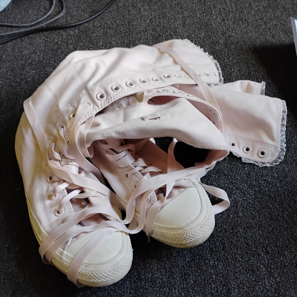 Pink Converse Knee High Sneakers With Ribbon Laces And Lace - Picture 1 of 8